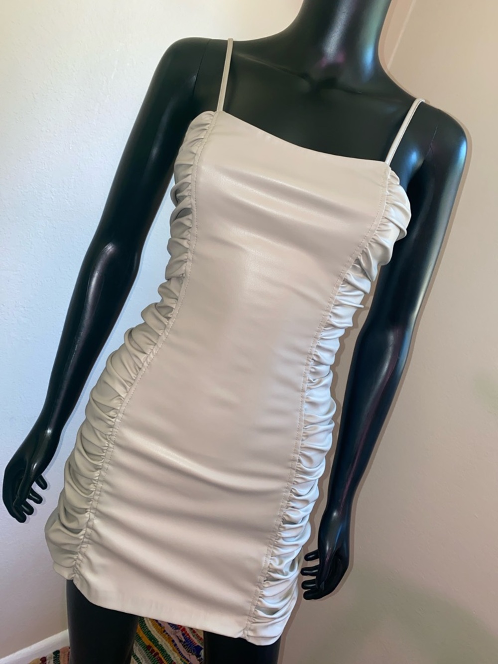 ZARA Faux Leather Ruched Mini Dress - Light Taupe